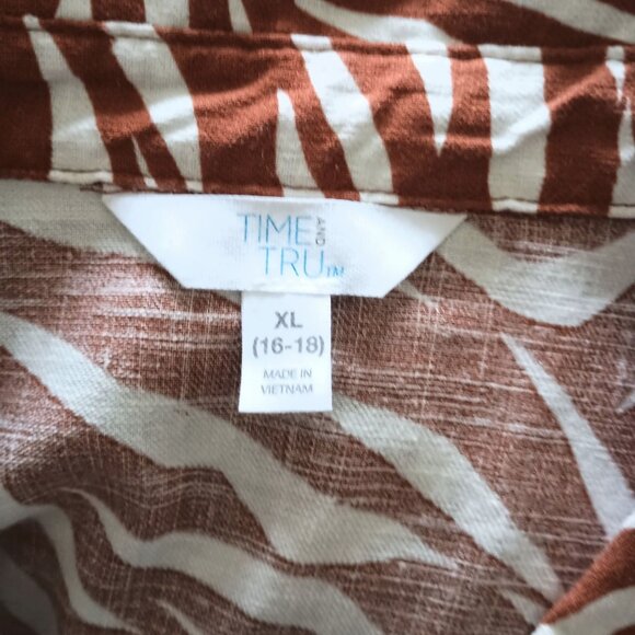 Time and Tru Zebra Shirt Dress Women’s XL Brown Animal Print Utility Style - Picture 8 of 8